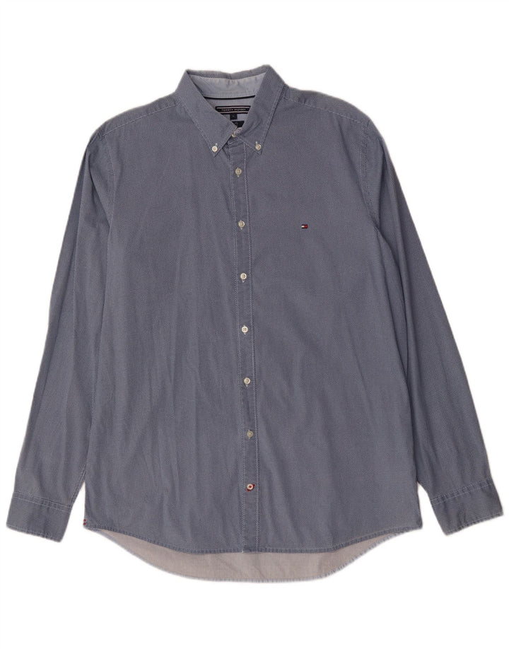 Camisa Tommy Hilfiger Hombre Slim Fit XL Algodón Manchado Azul