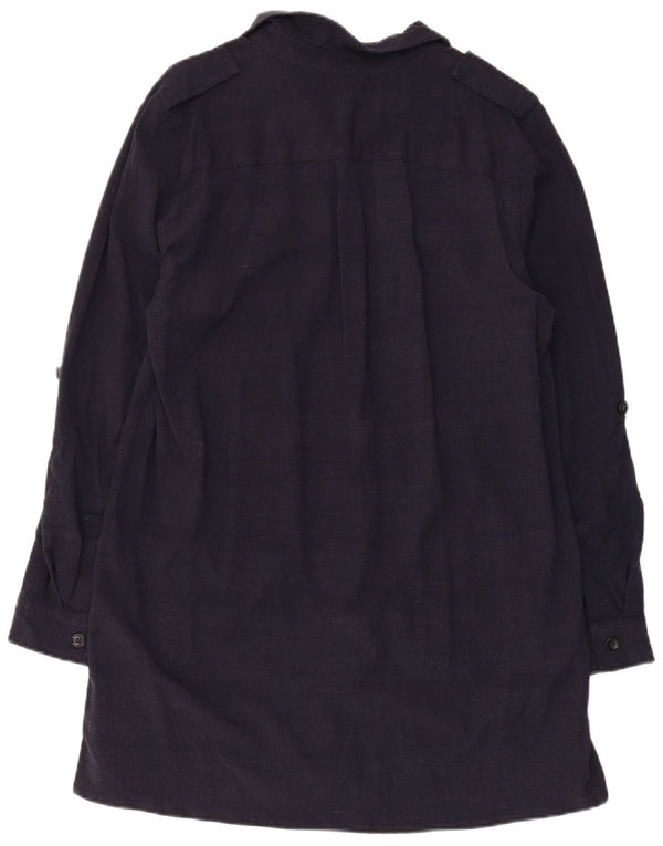 Zara Vestido Camisero De Manga Larga Para Mujer UK 46 Large Viscosa Azul Marino