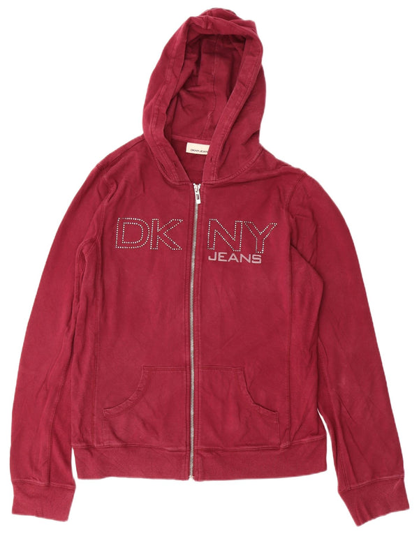 DKNY Suéter con capucha y cremallera gráfica para mujer UK 44 Grande Algodón burdeos