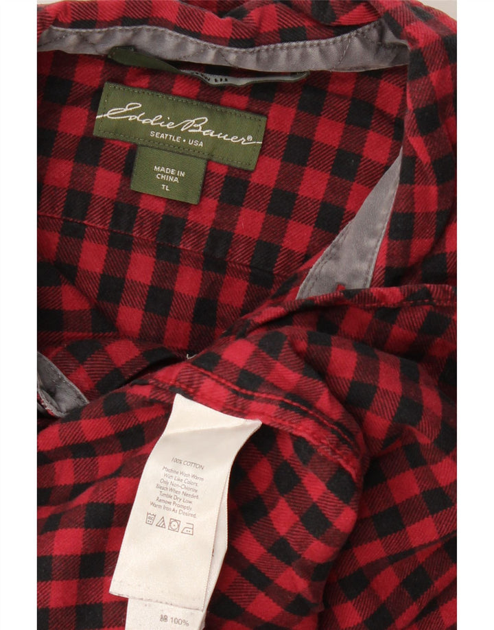 EDDIE BAUER Camisa alta de franela para hombre Algodón a cuadros rojo grande