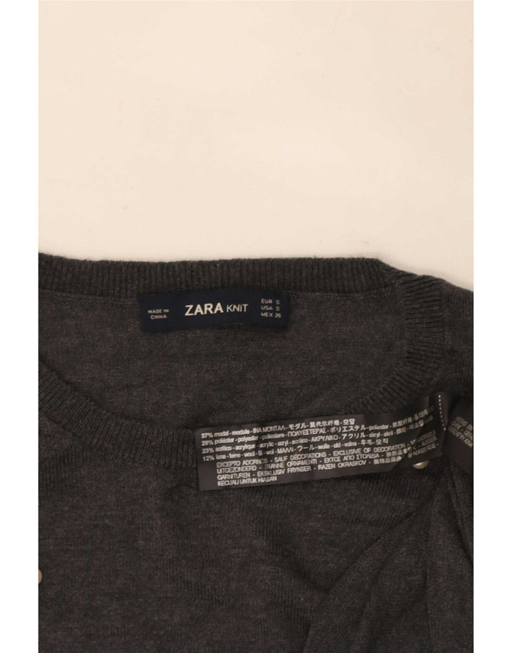 Zara Mujer Cuello Redondo Jersey Jersey UK 10 Small Gris Modal