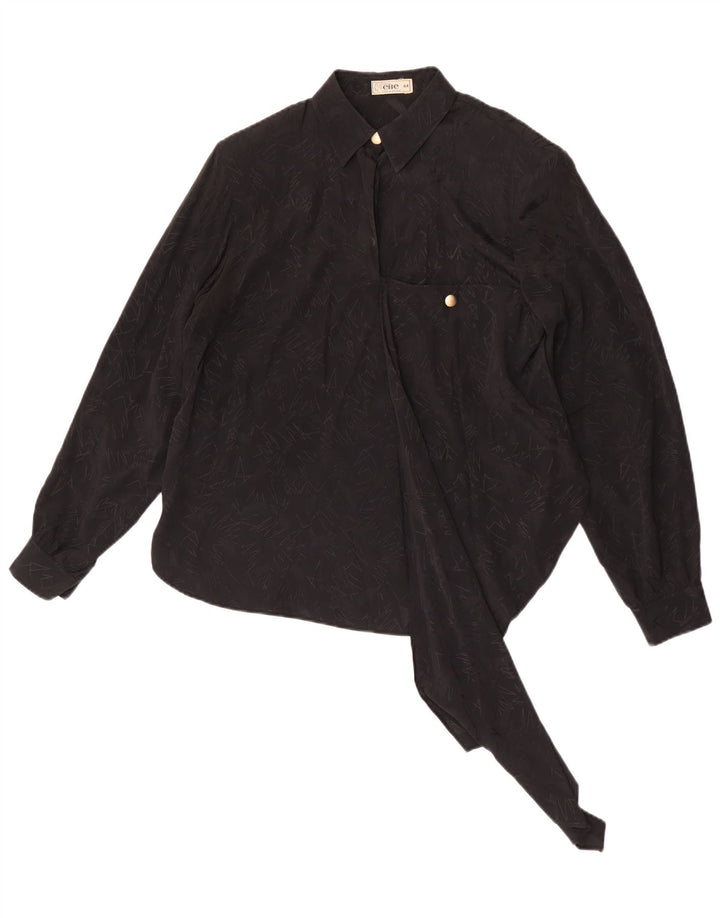 Blusa vintage de manga larga para mujer Top IT 44 Medio Negro Geométrico
