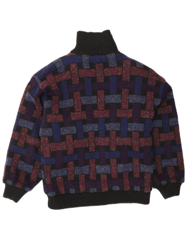 VINTAGE Hombres Cardigan Suéter Grande Multicolor Geométrico