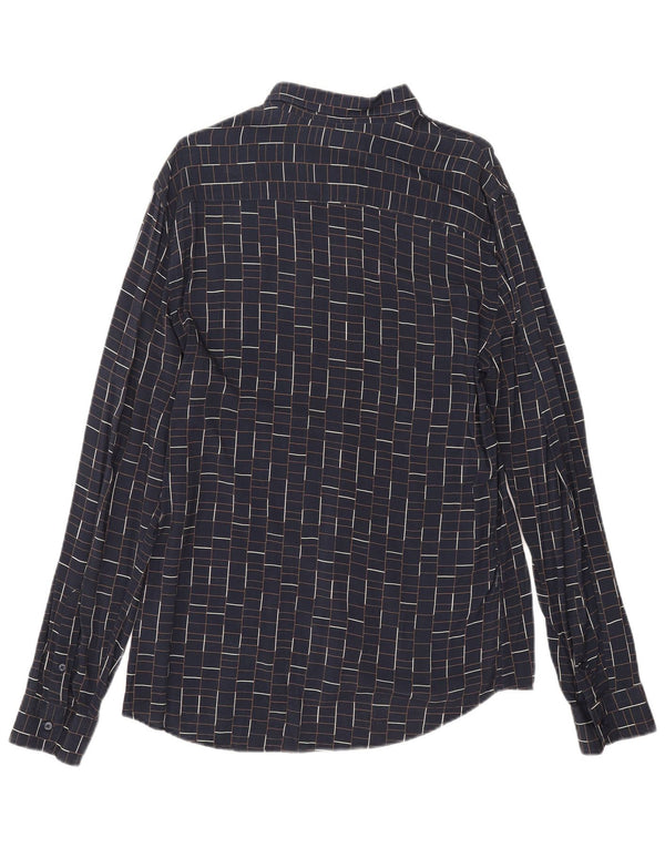 Zara Hombre Camisa Slim Fit Large Azul Marino Cuadros Viscosa