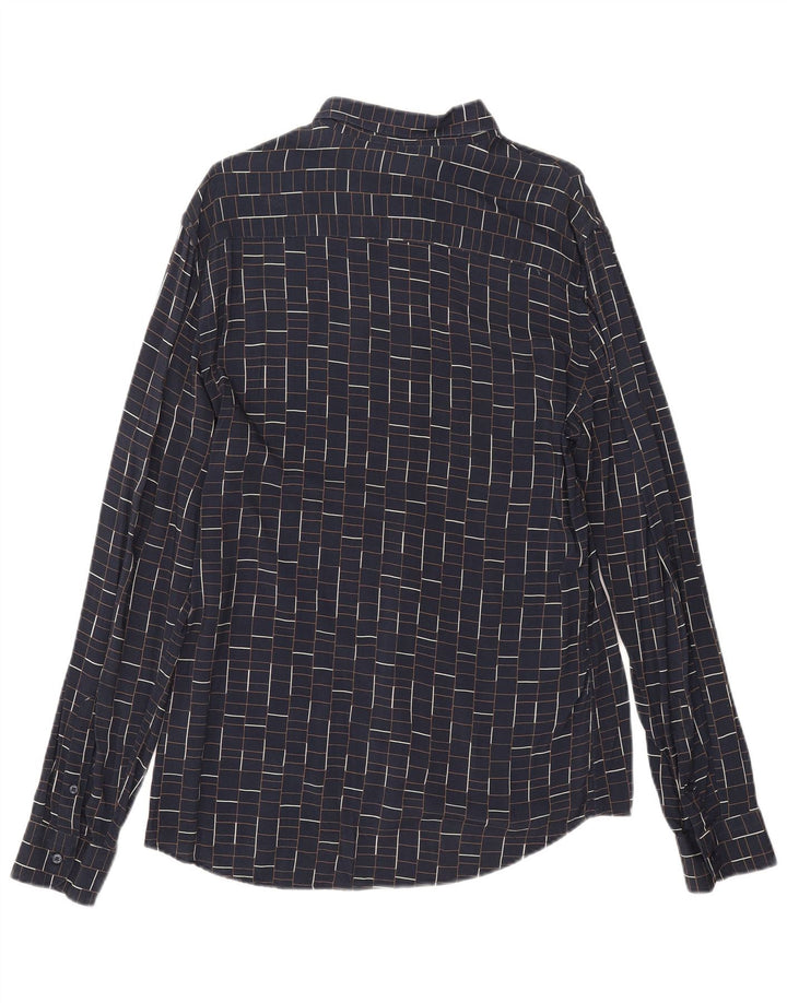 Zara Hombre Camisa Slim Fit Large Azul Marino Cuadros Viscosa