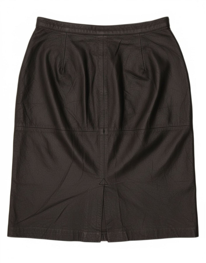 Vintage mujer falda de cuero Reino Unido 16 grande W30 cuero negro