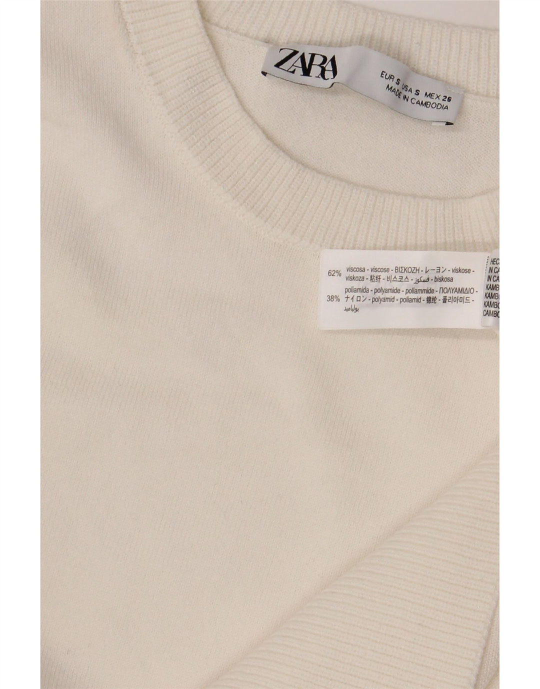 Zara Mujer Cuello Redondo Jersey Jersey UK 10 Small White Viscosa