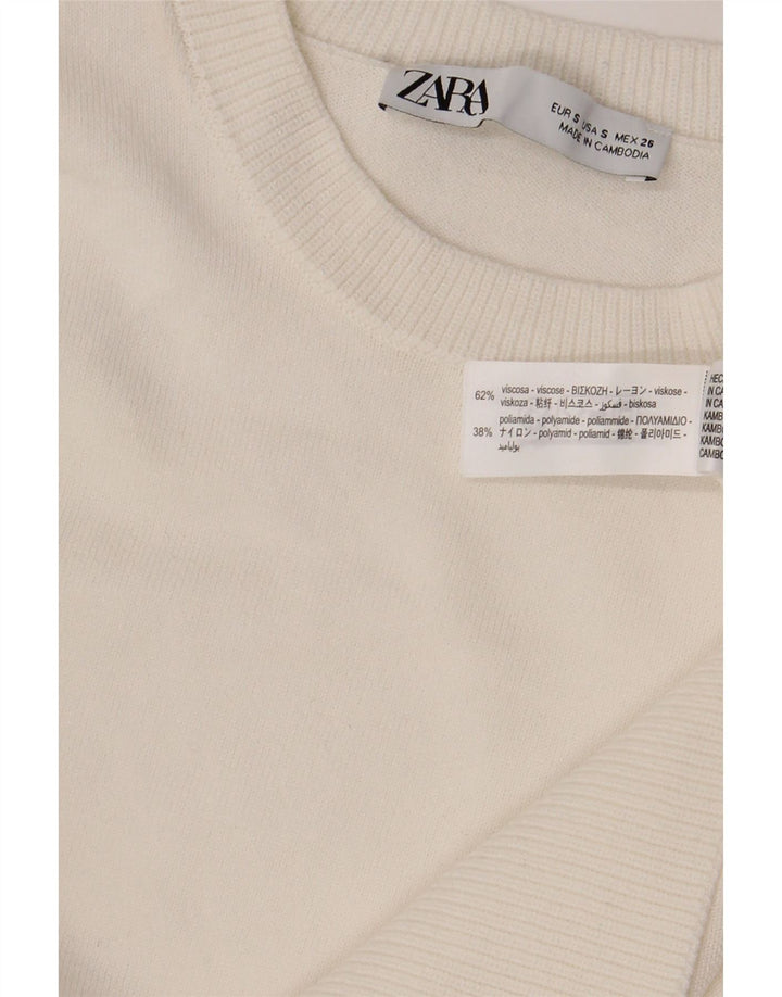 Zara Mujer Cuello Redondo Jersey Jersey UK 10 Small White Viscosa