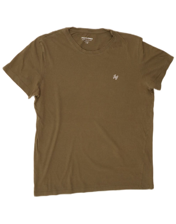 JACK & JONES Hombre Camiseta Top Medium Khaki Algodón