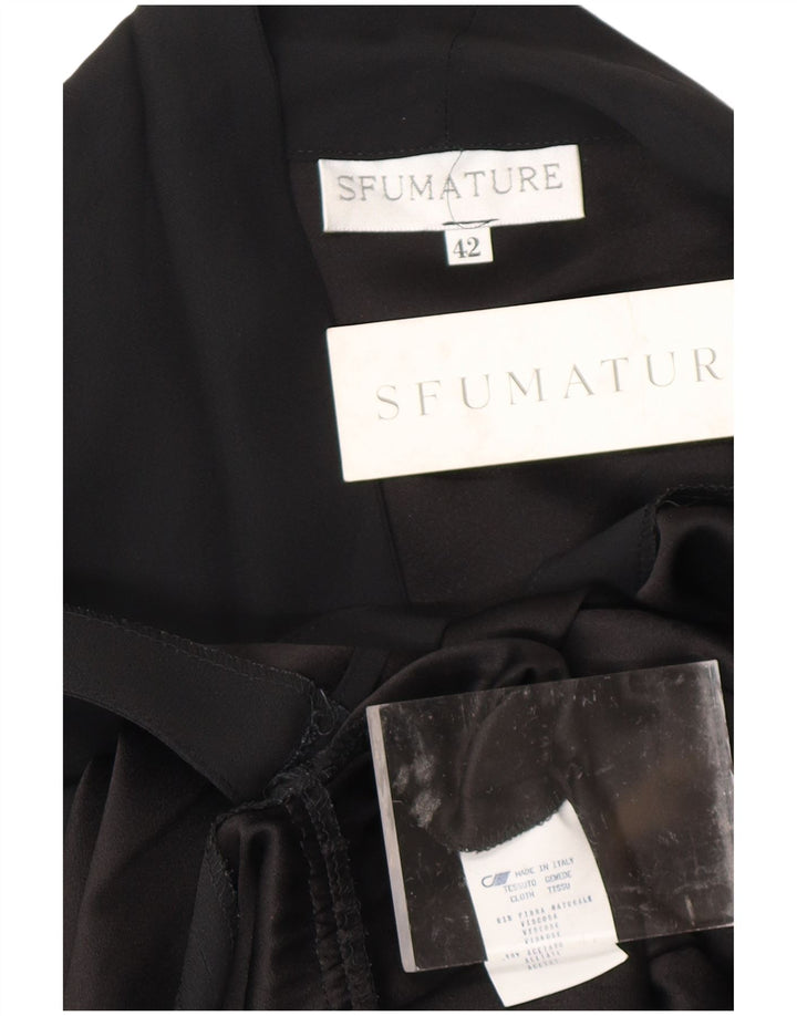 VINTAGE Vestido cruzado de manga larga para mujer IT 42 Viscosa negra mediana