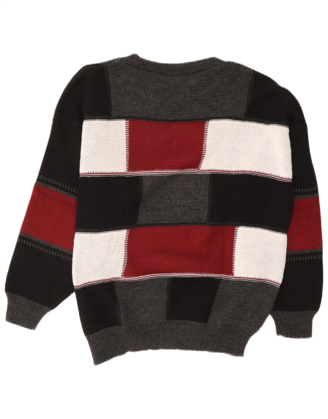 VINTAGE Hombres Barco Cuello Jersey Suéter Grande Negro Colorblock Acrílico