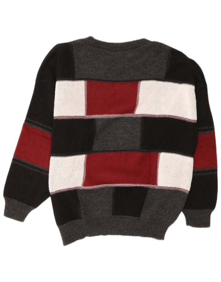 VINTAGE Hombres Barco Cuello Jersey Suéter Grande Negro Colorblock Acrílico