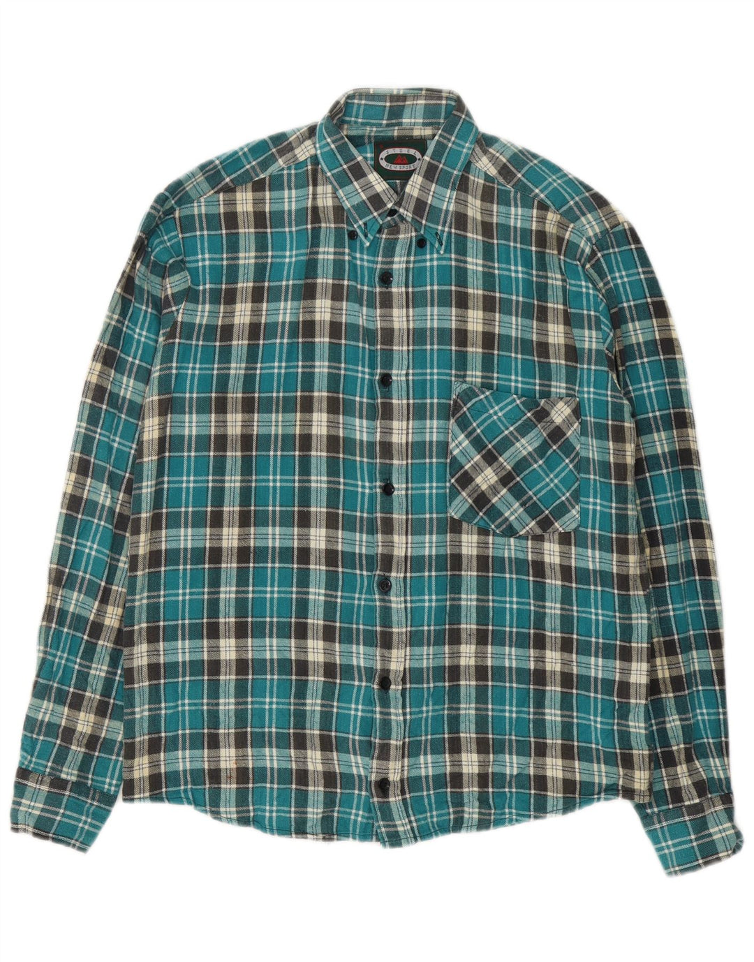 Camisa de franela vintage para hombre algodón a cuadros azul pequeño