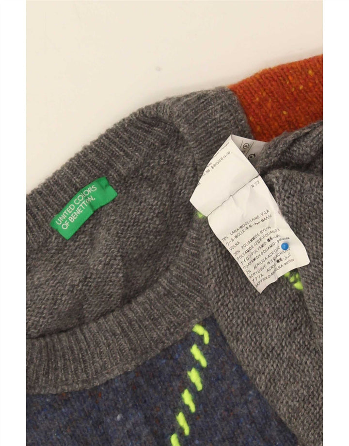 Benetton Jersey De Cuello Redondo De Lana Gris Grande Con Diseño Color Block