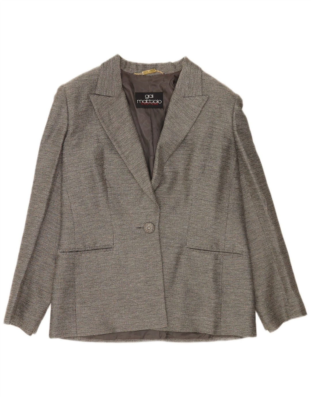 Gai Mattiolo Chaqueta tipo blazer con 1 botón para mujer, talla 44, color gris medio