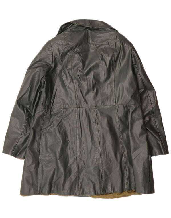 Vintage mujer doble pecho cuero abrigo Reino Unido 18 XL verde