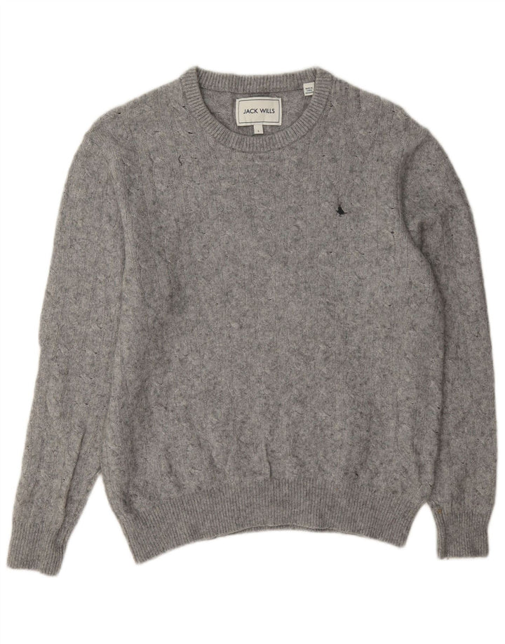 Jack Wills Jersey de cuello redondo para mujer, talla 40, talla grande, lana gris