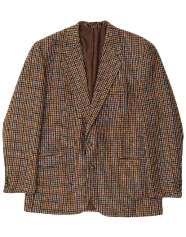 DONEGAL Chaqueta tipo blazer de 2 botones para hombre UK 40 Large Brown Houndstooth