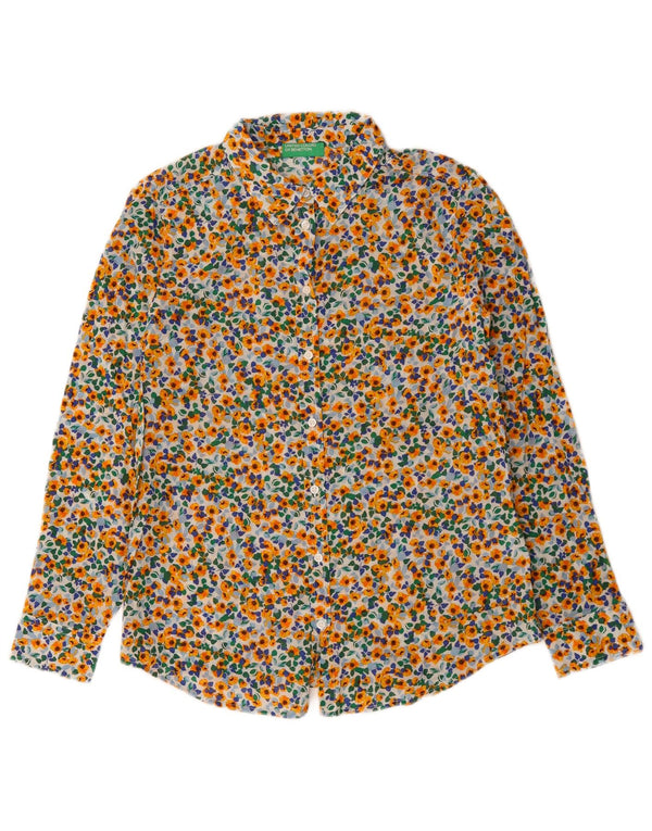 BENETTON Camisa de mujer UK 40 Small Algodón floral multicolor