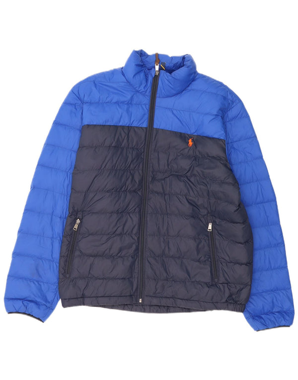 POLO RALPH LAUREN Chaqueta acolchada para hombre UK 42 XL Azul marino Colorblock Nylon