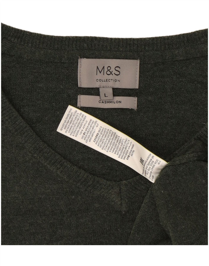 Marks & Spencer Jersey con cuello en V para hombre, talla grande, verde
