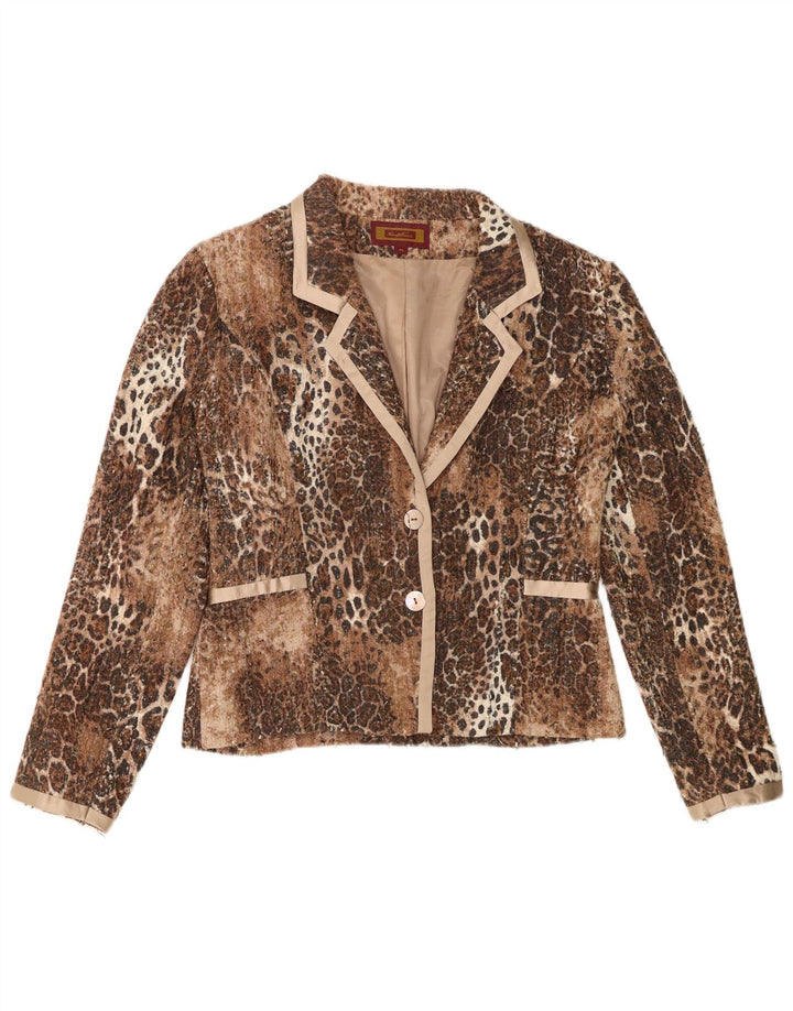 Renato Nucci Chaqueta Blazer De 2 Botones Para Mujer IT 42 Estampado Animal Marrón Medio