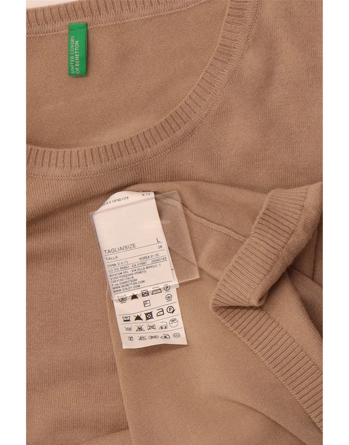 BENETTON Suéter de cuello redondo ajustado para mujer UK 44 Grande Algodón beige