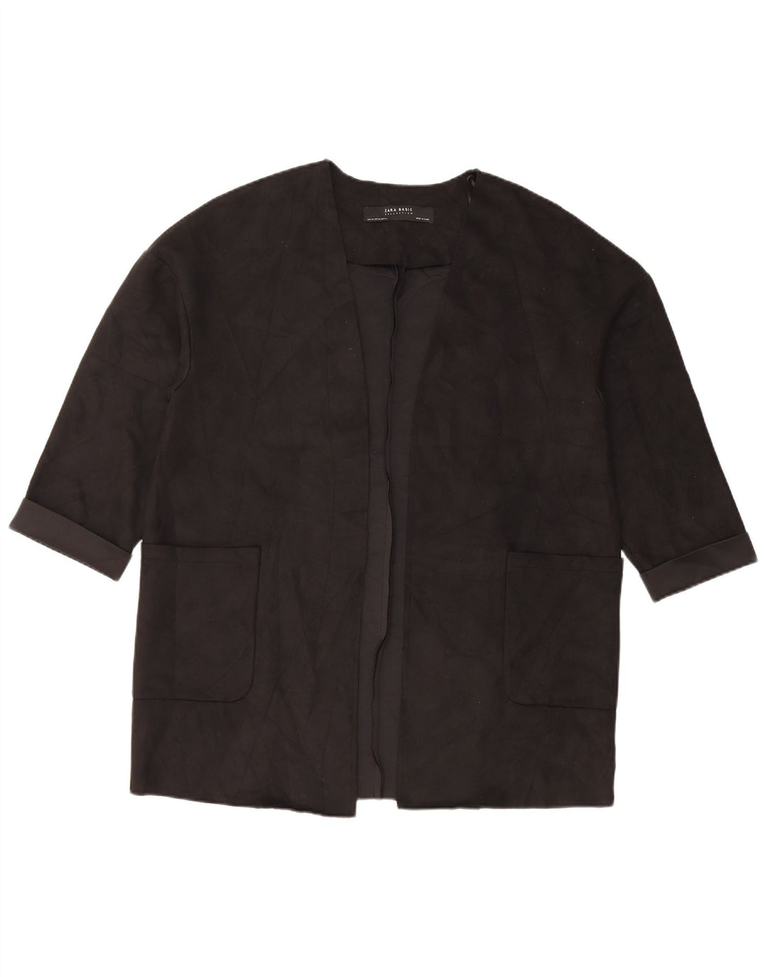 Zara Chaqueta tipo blazer abierta de manga 3/4 extragrande para mujer UK 6 XS Poliéster negro