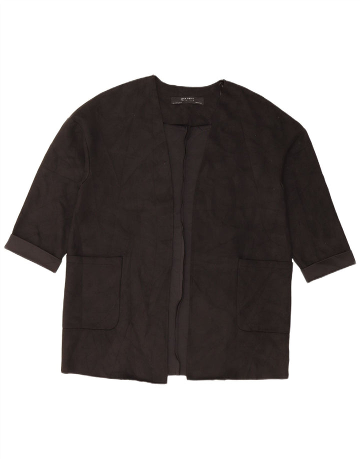 Zara Chaqueta tipo blazer abierta de manga 3/4 extragrande para mujer UK 6 XS Poliéster negro