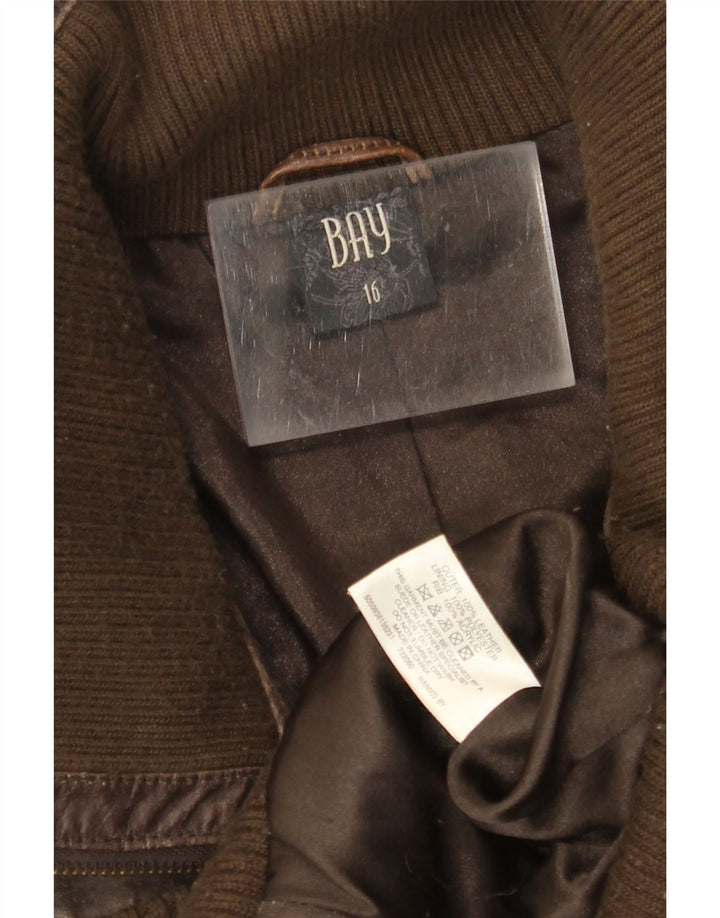 BAY Chaqueta de cuero corta para mujer UK 46 Cuero marrón grande