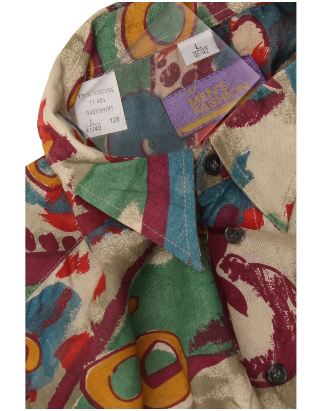 VINTAGE Hombres Patrón Abstracto Camisa Tamaño 41/42 Viscosa Multicolor Grande