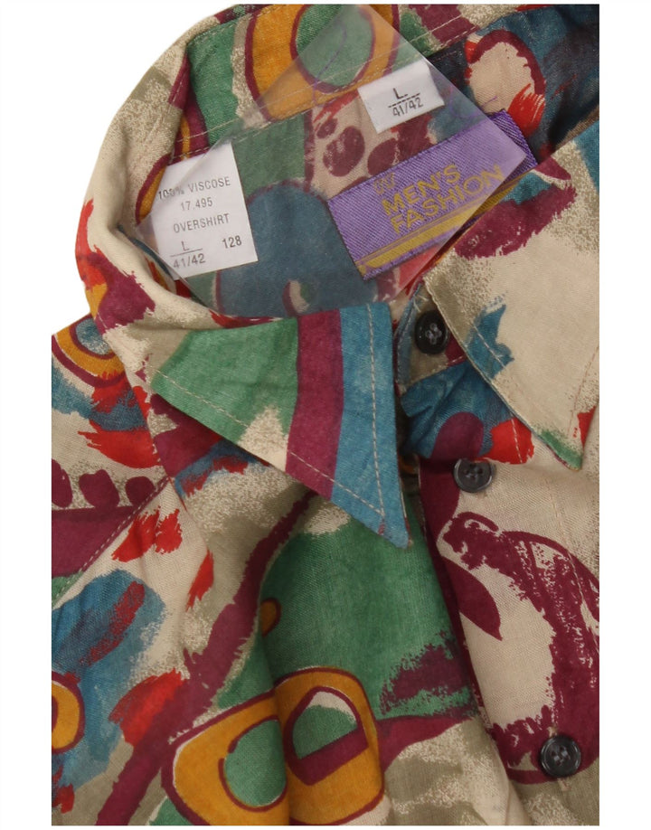 VINTAGE Hombres Patrón Abstracto Camisa Tamaño 41/42 Viscosa Multicolor Grande