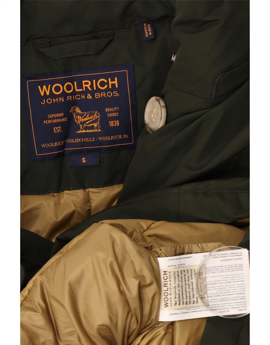 Woolrich Chaqueta Acolchada Extragrande para Mujer UK 10 Small Algodón Caqui