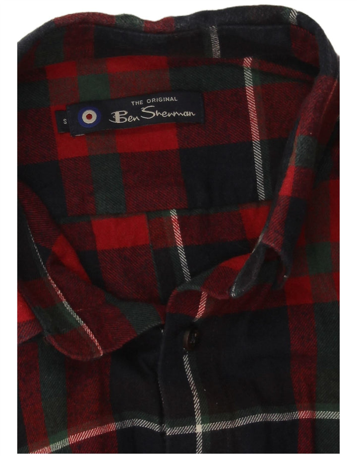 Ben Sherman Camisa de franela para hombre pequeña de algodón a cuadros azul marino