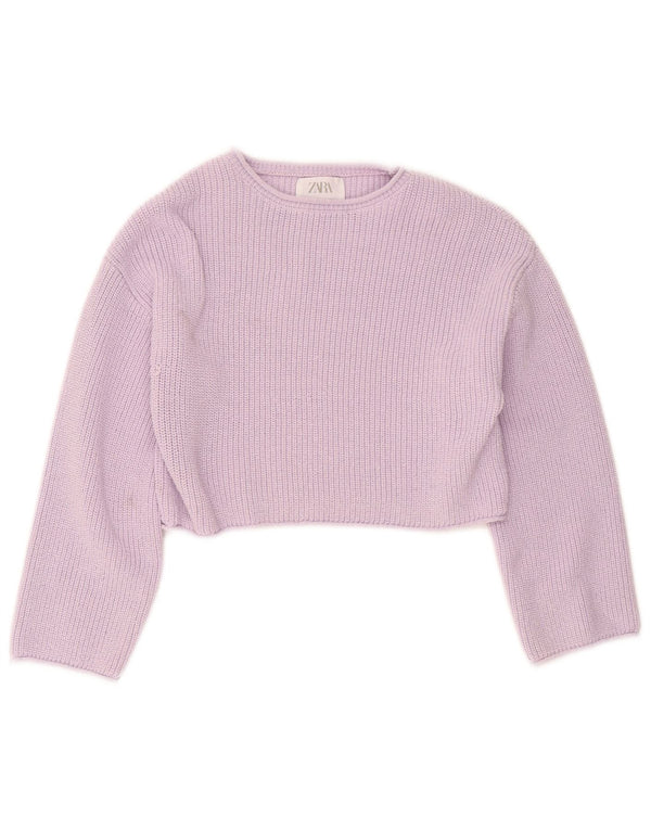 Zara Jersey Niña Crop Cuello Barco 13-14 Años Morado Poliéster