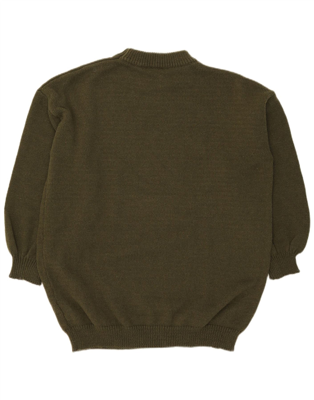Vintage hombres cuello redondo jersey suéter grande caqui poliéster