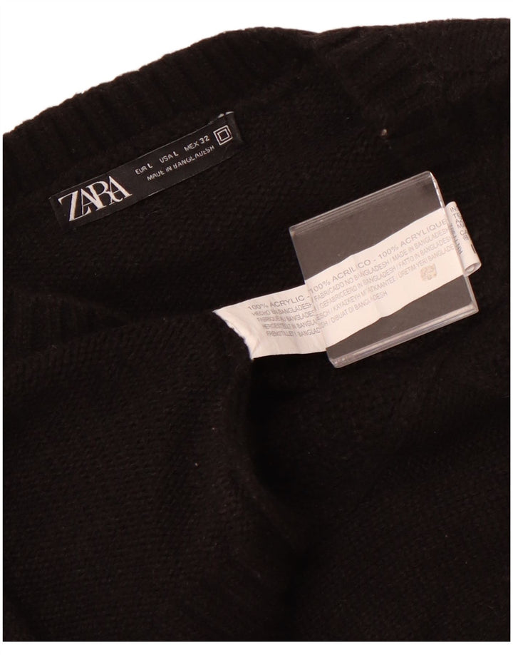 Zara - Jersey de cuello redondo para mujer, talla 40, talla grande, acrílico negro