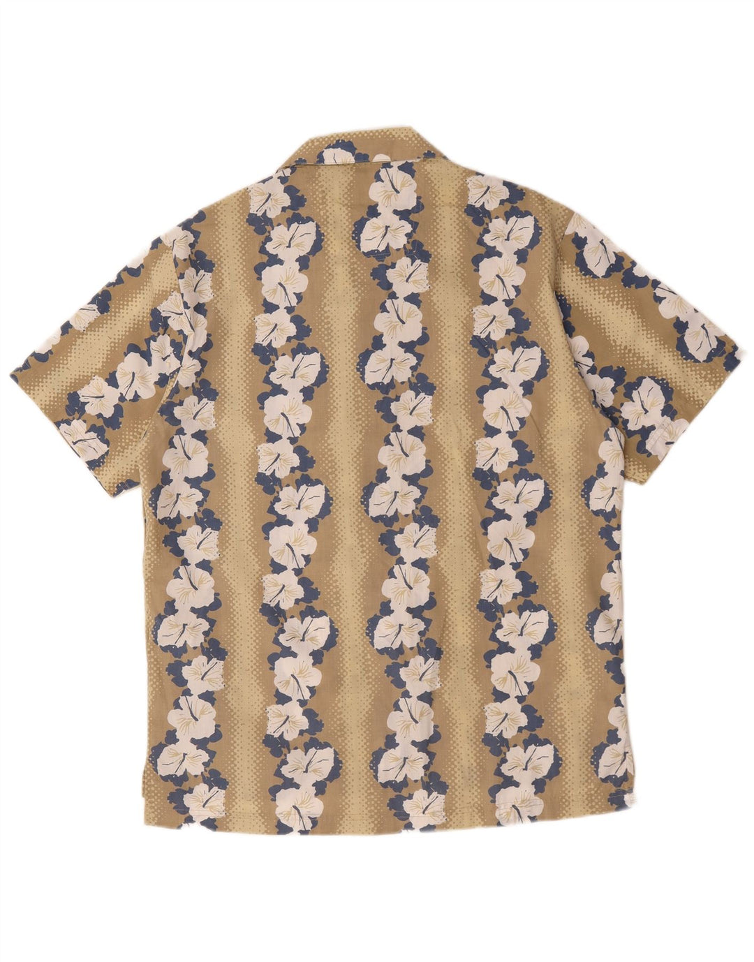 Vintage hombres hawaiano manga corta camisa medio beige floral poliéster