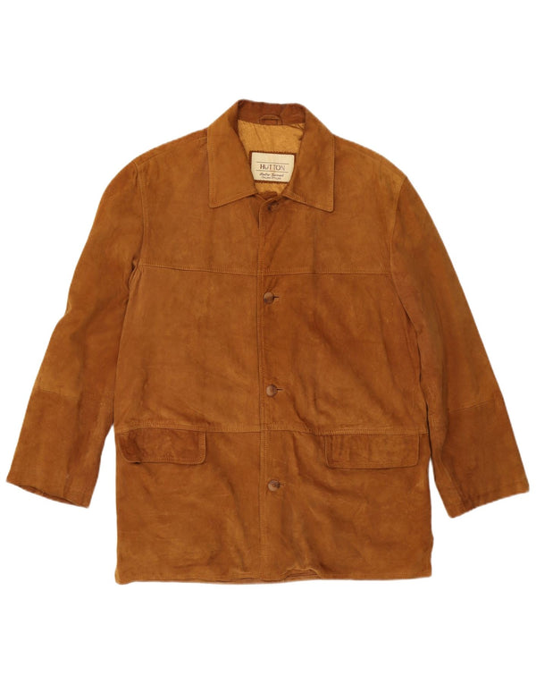 Vintage hombres gamuza chaqueta IT 46 pequeño cuero marrón clásico