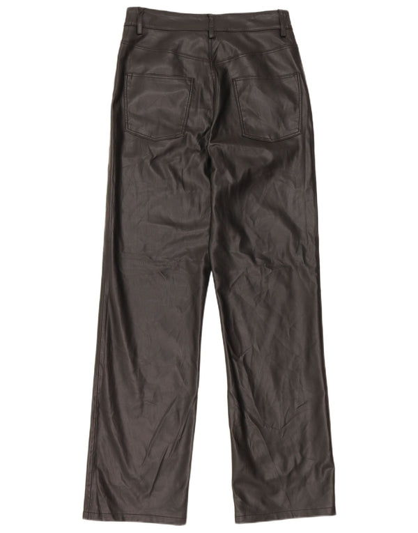 Zara Mujer Pantalones Rectos De Piel Sintética EU 36 XS W26 L31 Negro