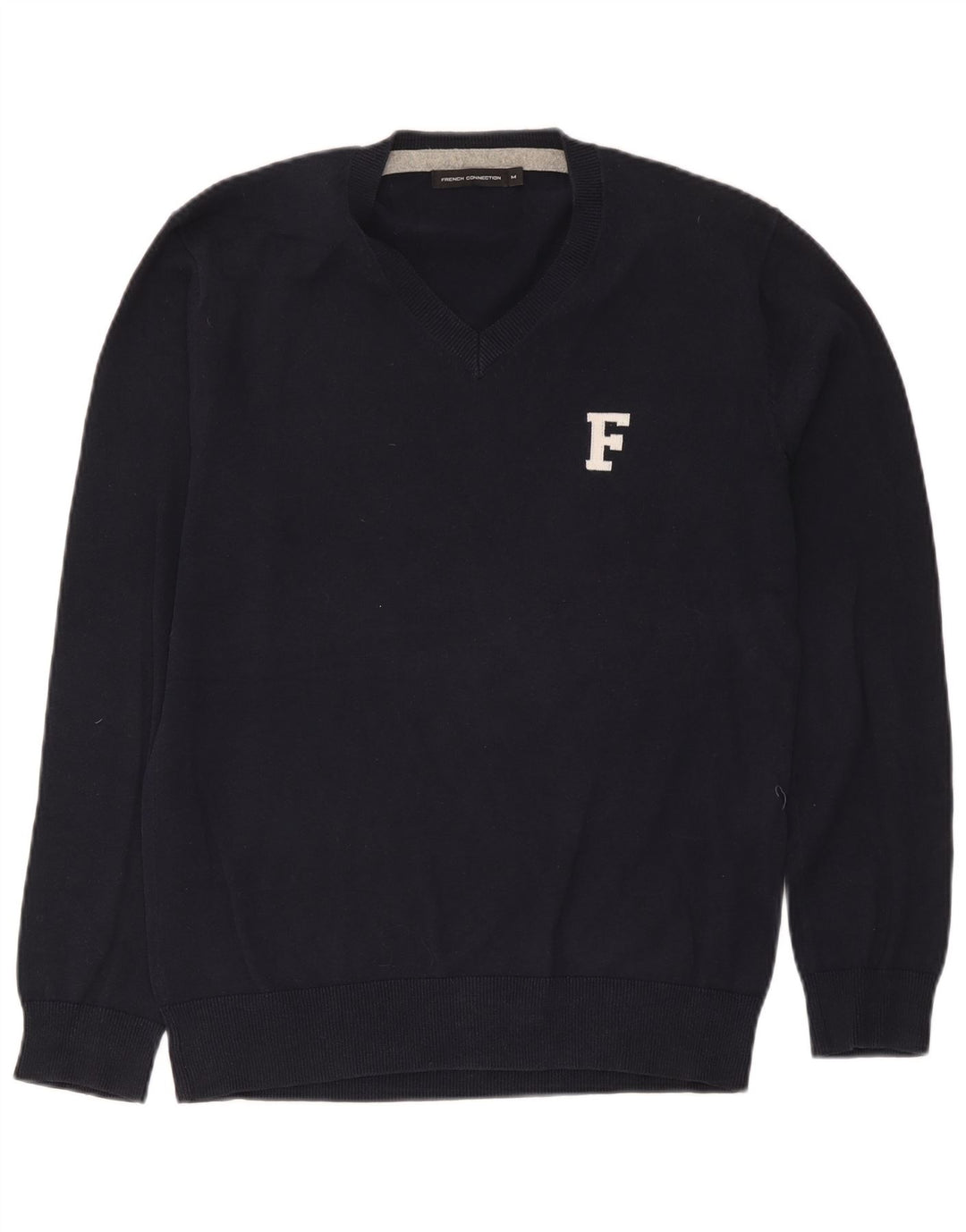French Connection Jersey con Cuello en V para Hombre de algodón Azul Marino Mediano
