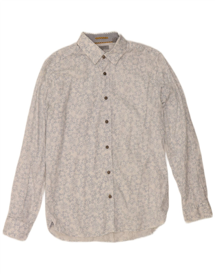 Ted Baker Camisa para hombre Talla 3 Mediana Algodón floral blanco