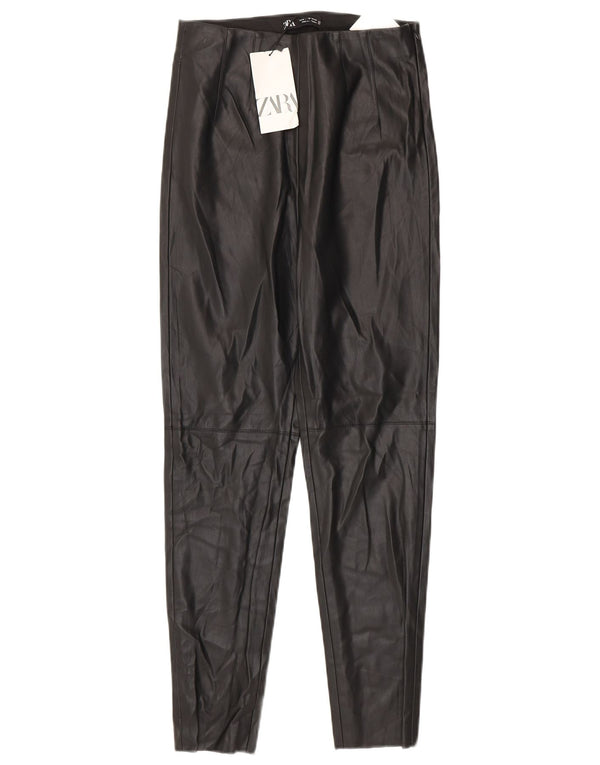 Zara Mujer Leggings De Piel Sintética Mediano W28 L27 Poliuretano Negro