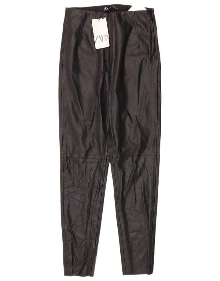 Zara Mujer Leggings De Piel Sintética Mediano W28 L27 Poliuretano Negro