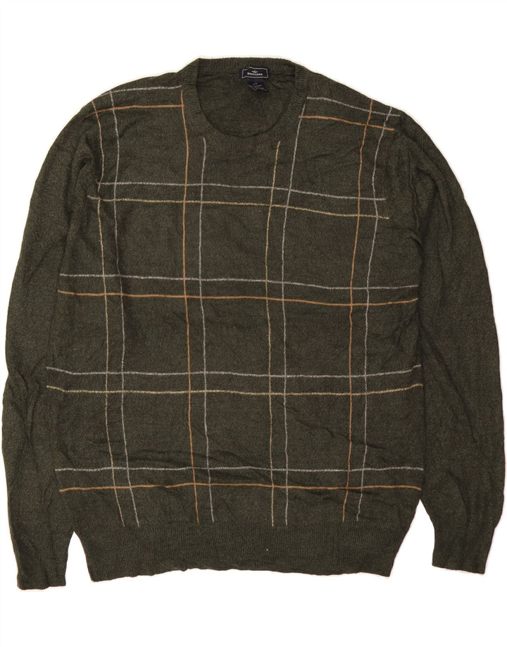 DOCKERS Mens Crew Neck Jumper Sweater Large Green Check Acrylic Vintage Dockers and Second-Hand Dockers from Messina Hembry 