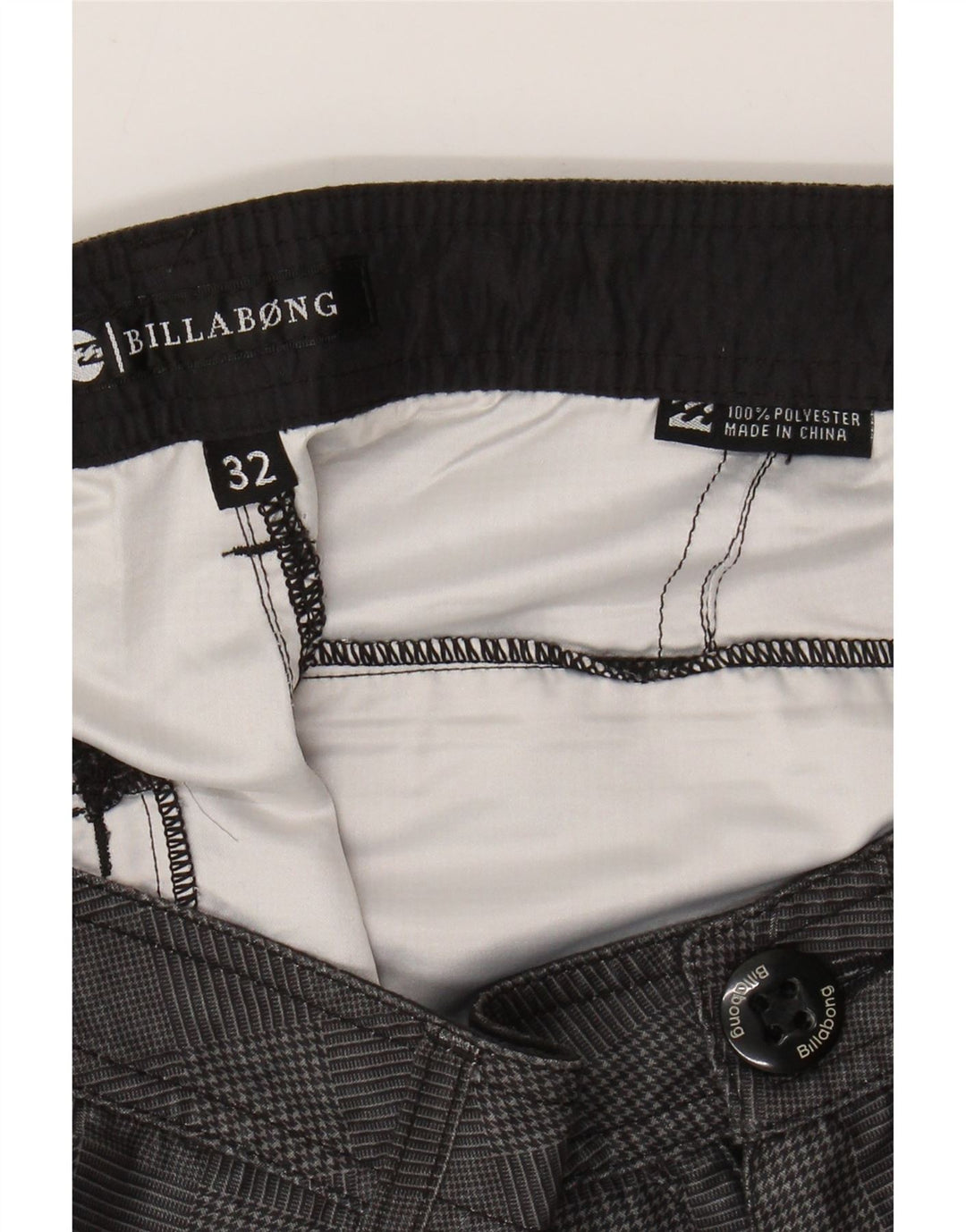 BILLABONG Pantalones cortos chinos para hombre W32 Poliéster de pata de gallo gris medio