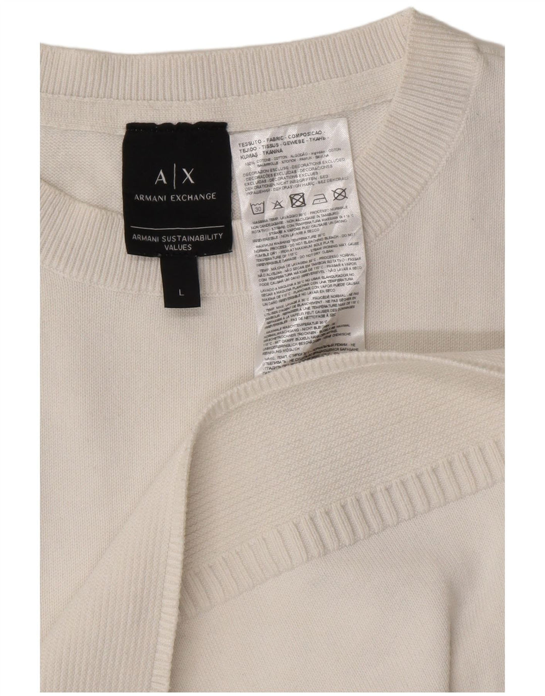 ARMANI EXCHANGE Jersey de cuello redondo para hombre, talla grande, algodón blanco