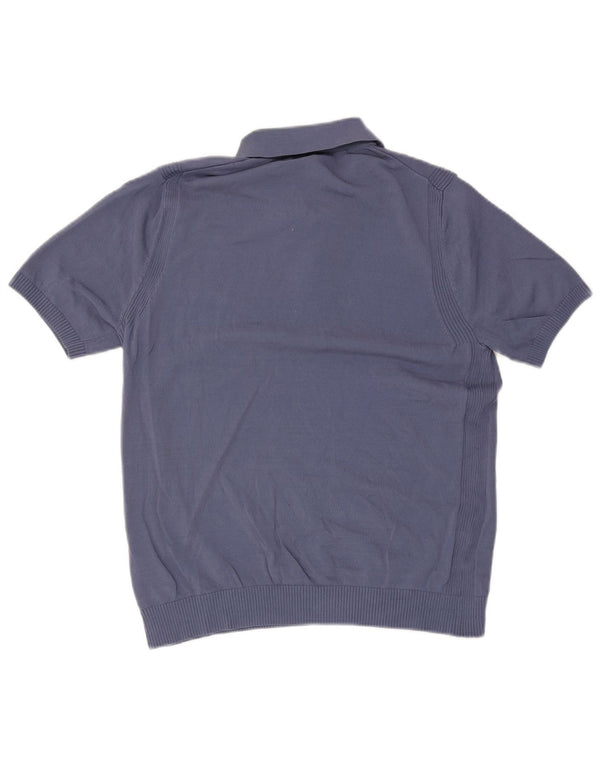 Reiss Jersey de manga corta con cuello tipo polo para hombre, talla grande, algodón azul