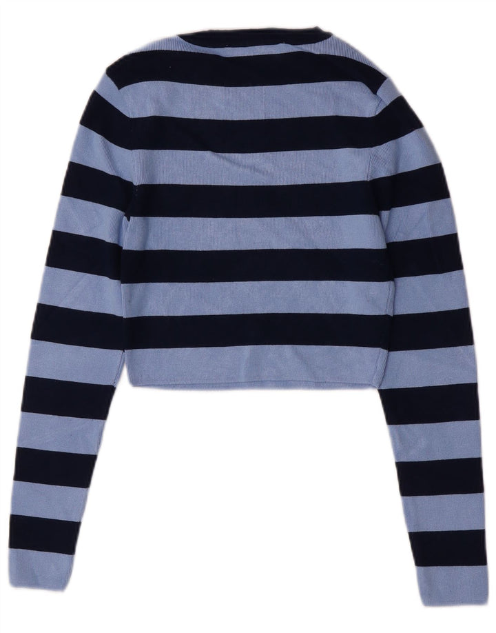 Zara Mujer Crop Blusa Top UK 40 Viscosa Rayas Azul Medio