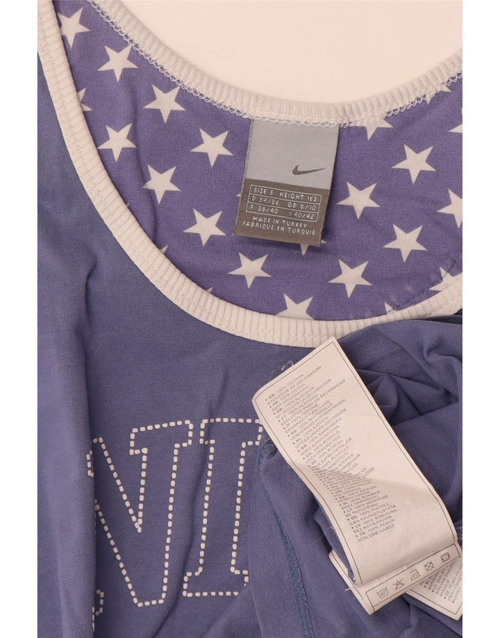 Nike Camiseta sin mangas con gráfico corto para mujer UK 8/10 Small Blue Cotton